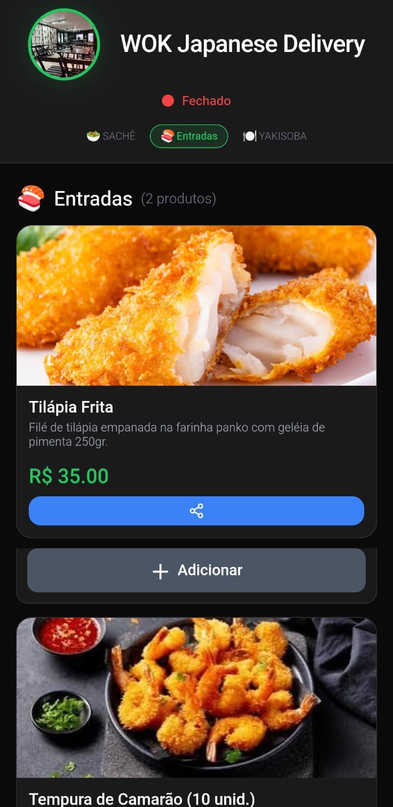 Cardápio digital real exibido no celular