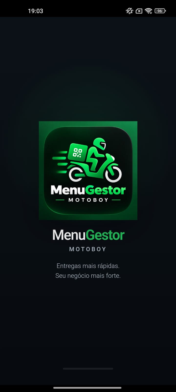 Tela inicial do aplicativo MenuGestor Motoboy